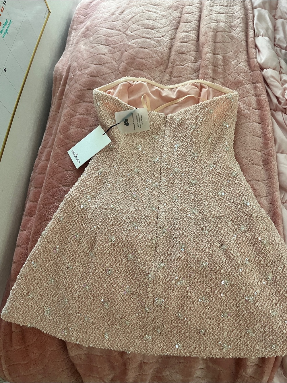 Hello Molly Blush Pink Strapless Sequin Tweed Mini Dress - Picture 5 of 5